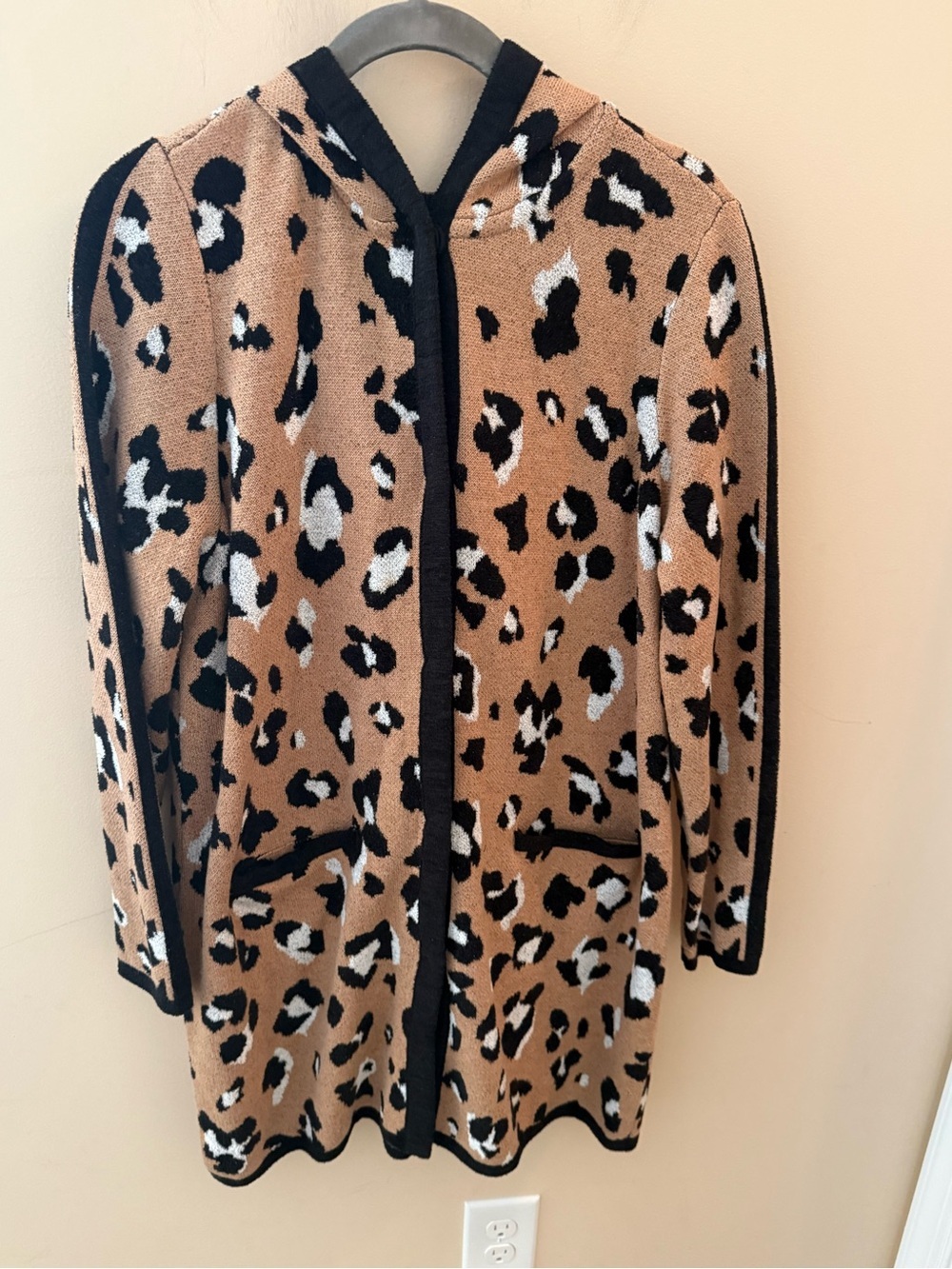 Chico's hooded animal print cardigan sweater women's size M